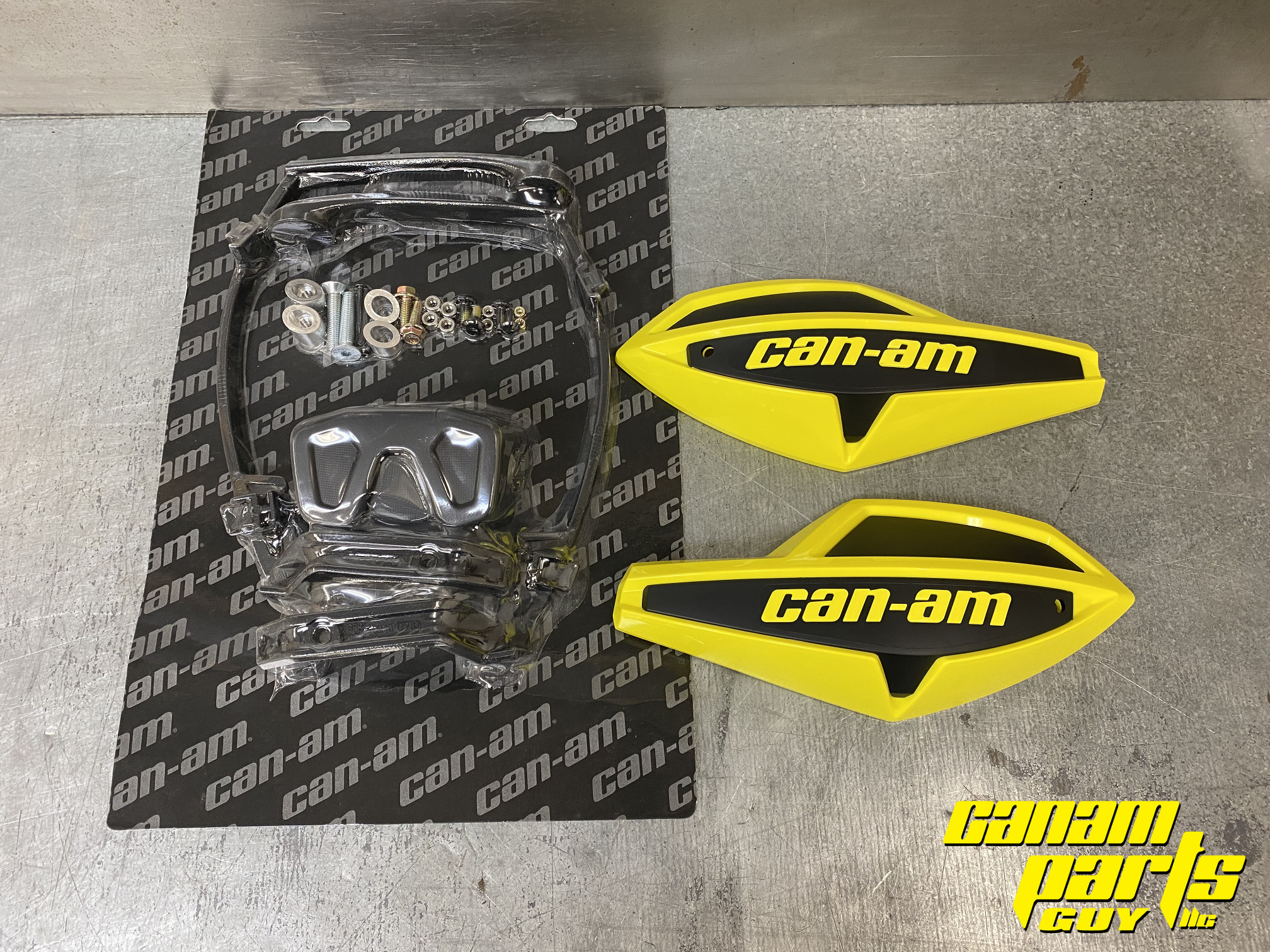 New Oem Sunburst Yellow Wind Deflector Hand Guard Kit W Mounting Kit Complete Wrap Around Canam Parts Guy